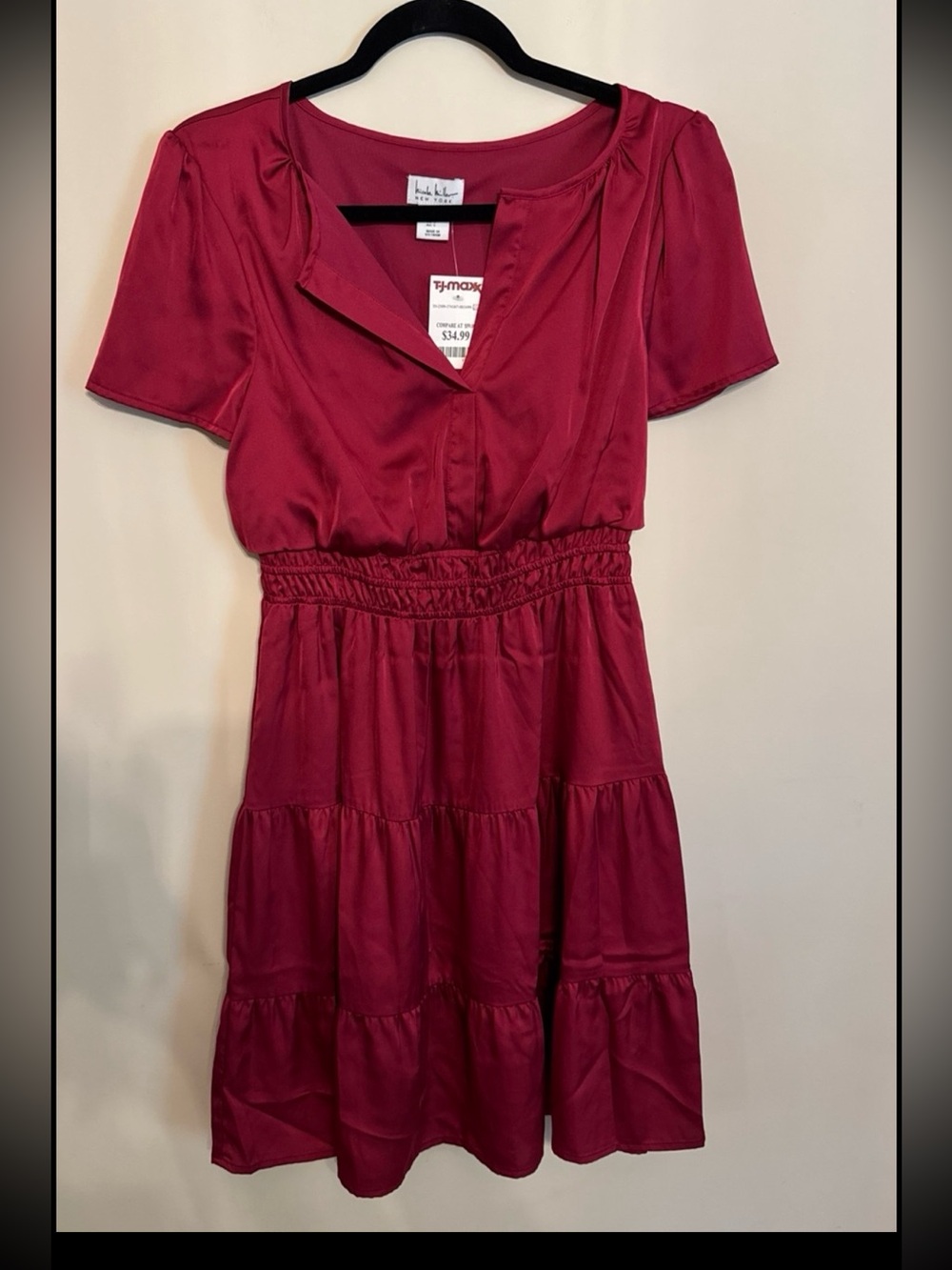 Wine Red Tiered V-Neck Mini Dress